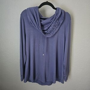 Soft Surroundings Drawstring Cowl Neck Pullover Sweatshirt Blue Size L Thumbhole